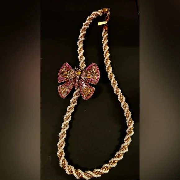 Vintage Pink and Gold Butterfly broach on a “Casual Corner” Necklace - Picture 6 of 8